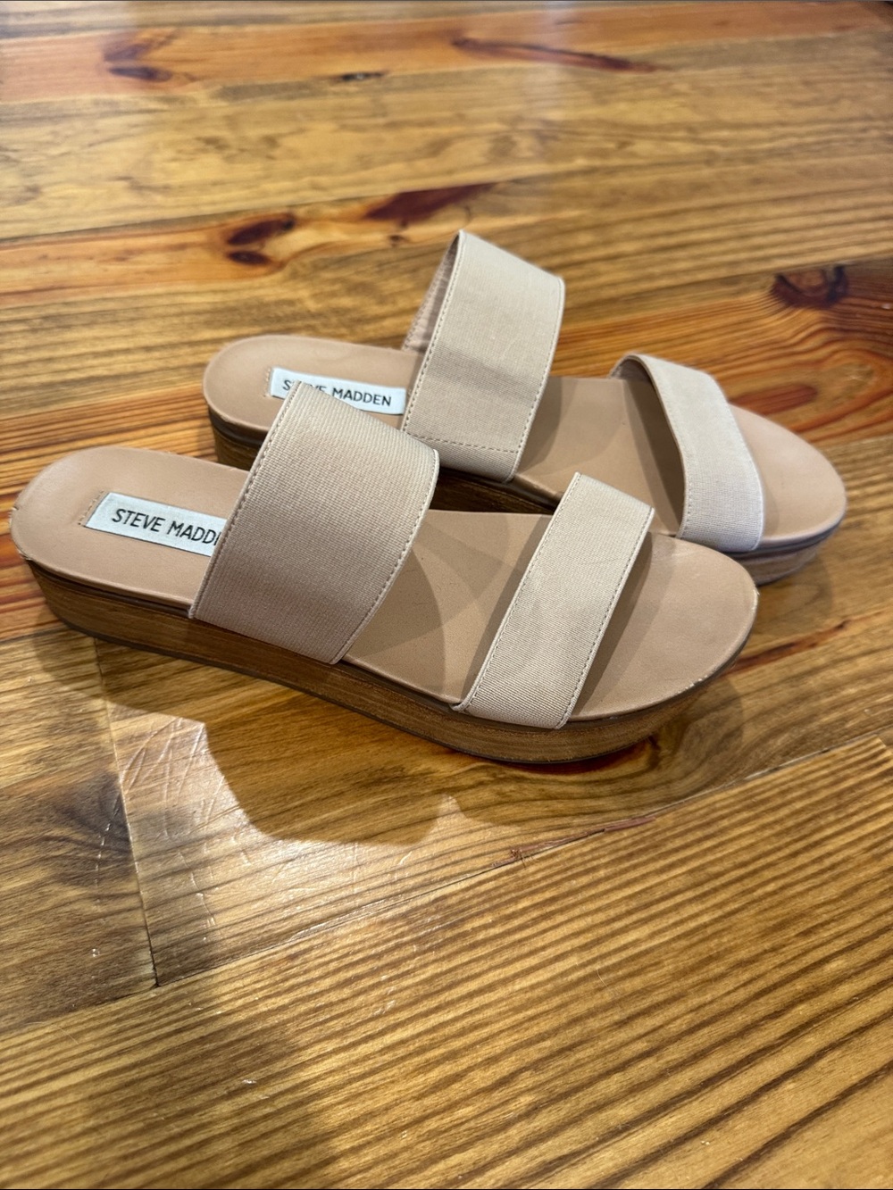 Steve Madden Neutral Double-Strap Slide Sandals in Beige